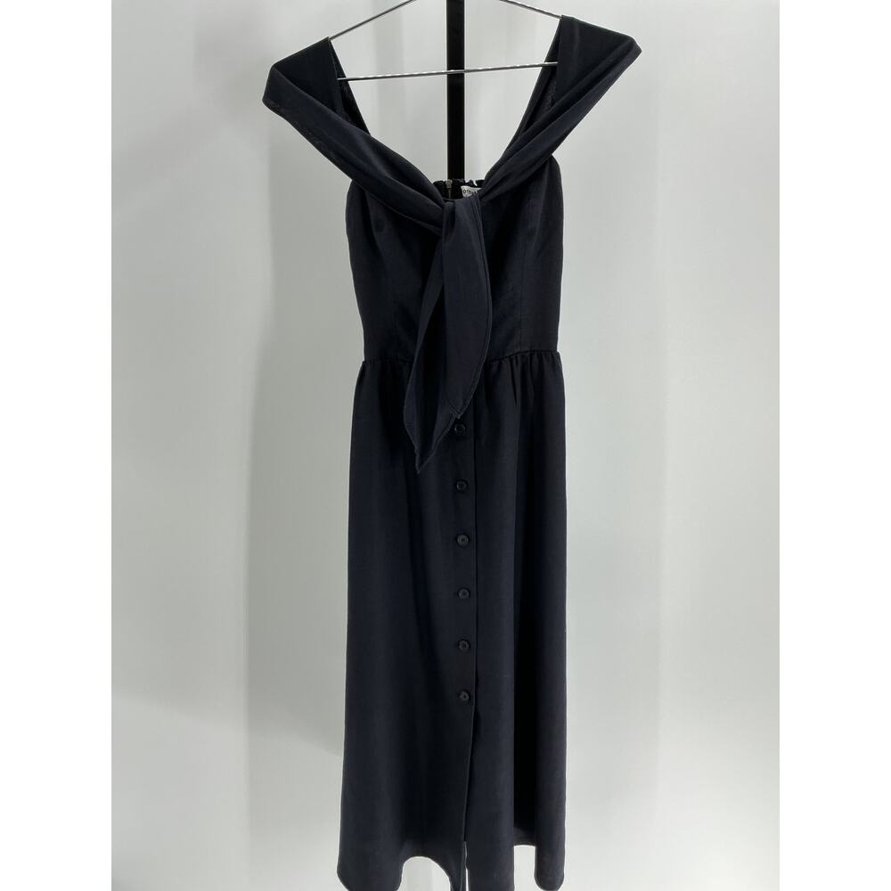 Reformation black sleeveless button-front midi dress with bow detail